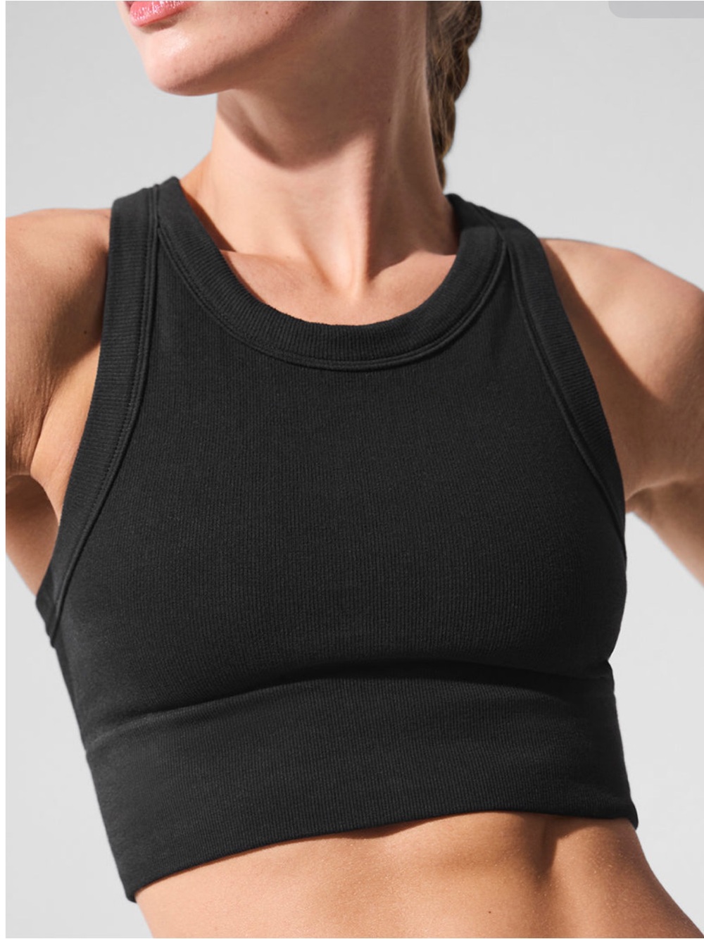 (ALO) Seamless Delight High Neck Bra- Black- Size Medium Crop Tank Top